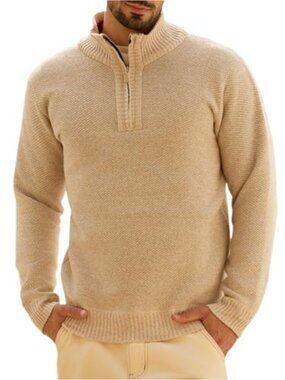 Men's Half Zip Sweater Fleece Lined Turtleneck Knit Long Sleeve Pullover